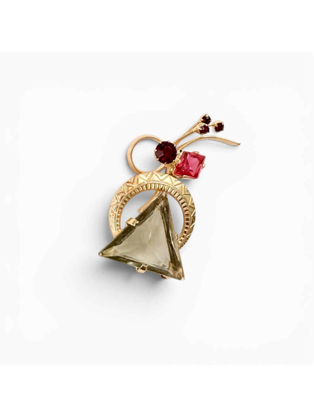 Vintage Austrian Brooch 1940s, Large Smoky Gray Glass Rhinestone Pin, Pink Ruby - Picture 2 of 8